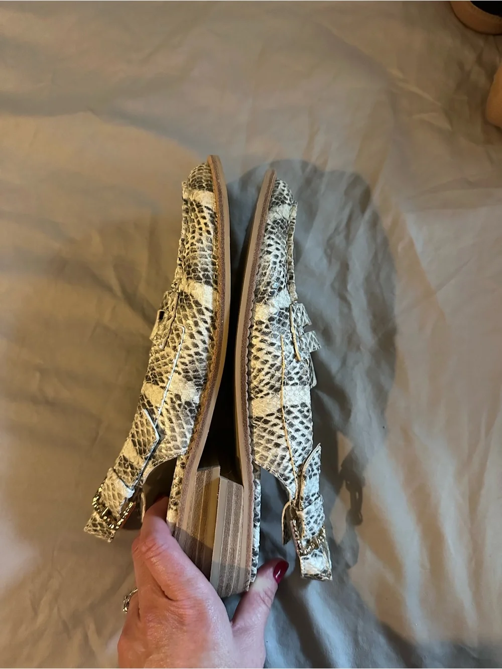 Dolce Vita Snake-Print Slingback Loafers - White and Brown Python